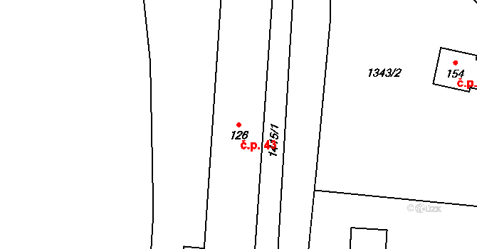 Mezipotočí 43, Kájov na parcele st. 126 v KÚ Novosedly u Kájova, Katastrální mapa