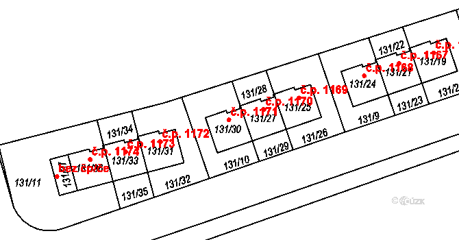 Černice 1171, Plzeň na parcele st. 131/30 v KÚ Černice, Katastrální mapa