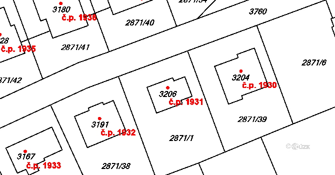 Lysá nad Labem 1931 na parcele st. 3206 v KÚ Lysá nad Labem, Katastrální mapa