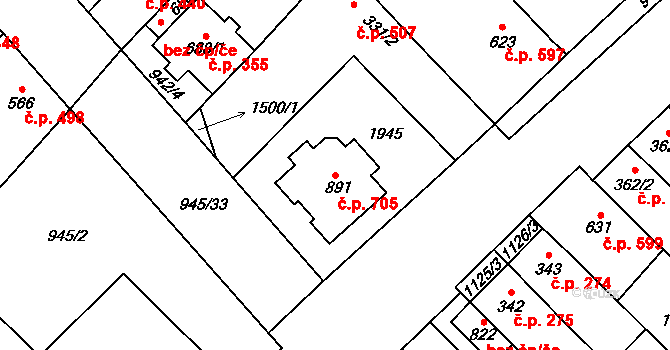 Kvasice 705 na parcele st. 891 v KÚ Kvasice, Katastrální mapa