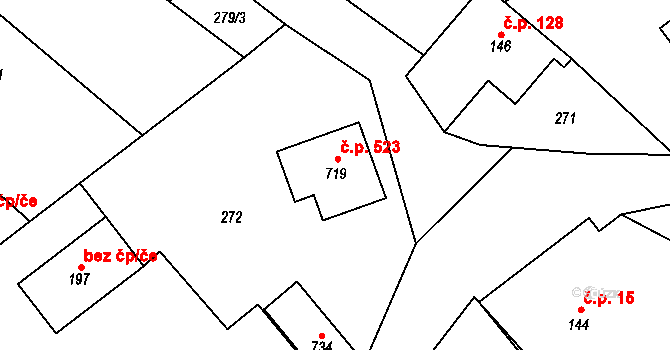 Libhošť 523 na parcele st. 719 v KÚ Libhošť, Katastrální mapa