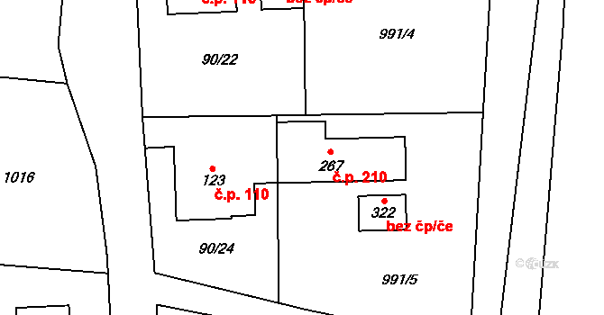 Vlčovice 210, Kopřivnice na parcele st. 267 v KÚ Vlčovice, Katastrální mapa