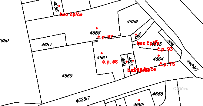 Pustkovec 58, Ostrava na parcele st. 4661 v KÚ Pustkovec, Katastrální mapa