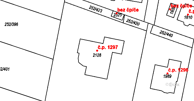 Rosice 1297 na parcele st. 2128 v KÚ Rosice u Brna, Katastrální mapa