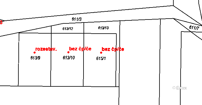 Holešov 38326434 na parcele st. 615/1 v KÚ Všetuly, Katastrální mapa