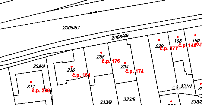 Louky 176, Zlín na parcele st. 235 v KÚ Louky nad Dřevnicí, Katastrální mapa