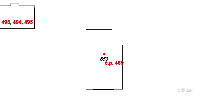 Prštné 489, Zlín na parcele st. 653 v KÚ Prštné, Katastrální mapa
