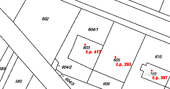 Želechovice nad Dřevnicí 417 na parcele st. 603 v KÚ Želechovice nad Dřevnicí, Katastrální mapa