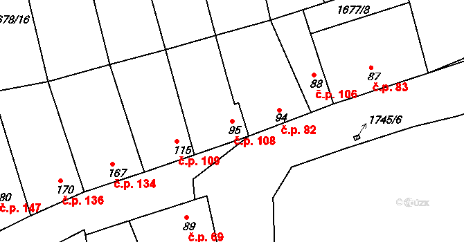 Nesovice 108 na parcele st. 95 v KÚ Nesovice, Katastrální mapa