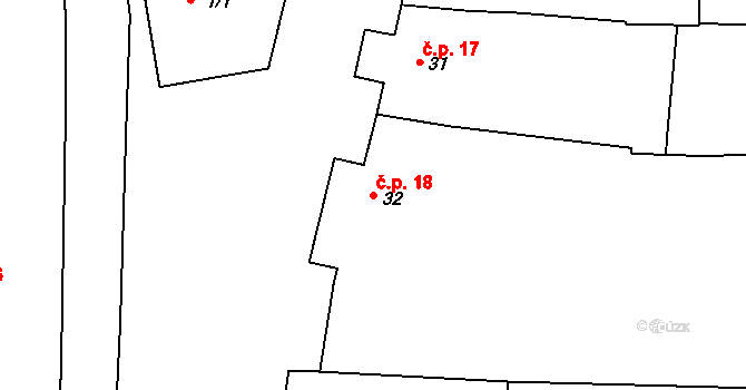 Topolany 18 na parcele st. 32 v KÚ Topolany u Vyškova, Katastrální mapa