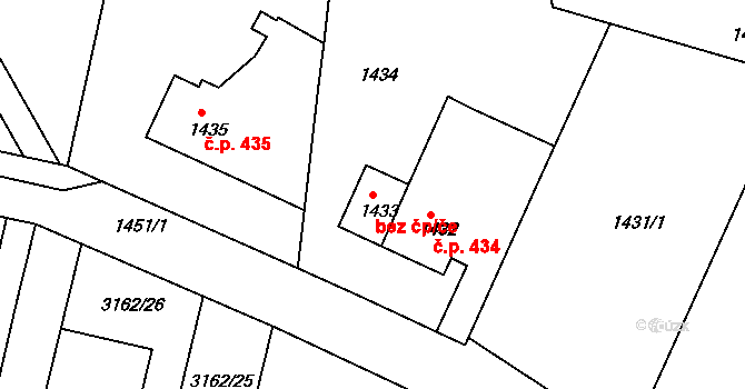 Moravský Krumlov 44621434 na parcele st. 1433 v KÚ Moravský Krumlov, Katastrální mapa