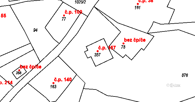Horní Kostelec 157, Červený Kostelec na parcele st. 357 v KÚ Horní Kostelec, Katastrální mapa