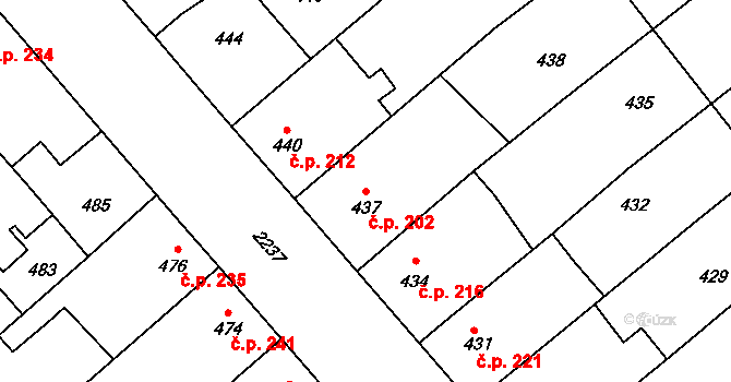 Chylice 202, Ostrožská Nová Ves na parcele st. 437 v KÚ Chylice, Katastrální mapa
