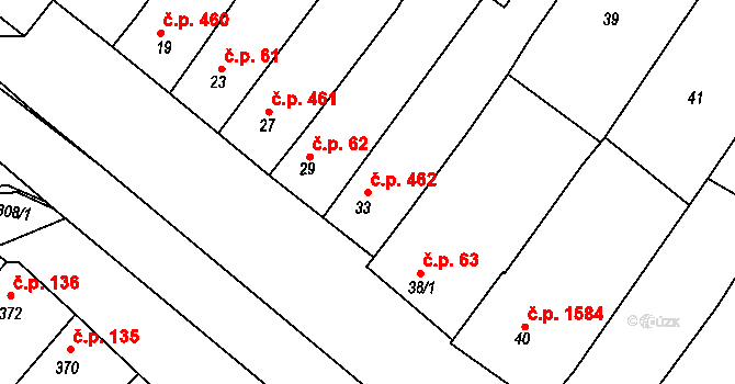 Hluk 462 na parcele st. 33 v KÚ Hluk, Katastrální mapa