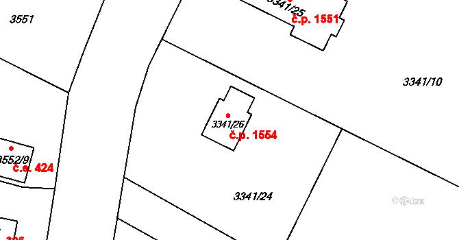 Rumburk 1 1554, Rumburk na parcele st. 3341/26 v KÚ Rumburk, Katastrální mapa