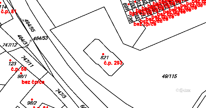 Prachovice 293 na parcele st. 821 v KÚ Prachovice, Katastrální mapa