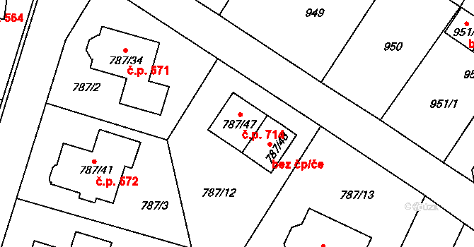 Proboštov 714 na parcele st. 787/47 v KÚ Proboštov u Teplic, Katastrální mapa