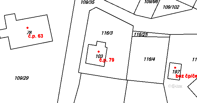 Srní 79, Hlinsko na parcele st. 103 v KÚ Srní u Hlinska, Katastrální mapa