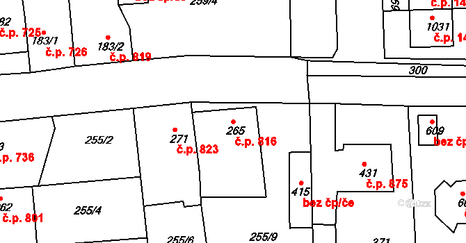 Rudná 816 na parcele st. 265 v KÚ Hořelice, Katastrální mapa