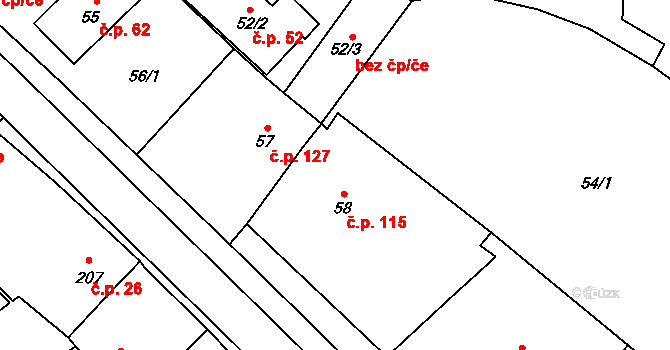 Meclov 115 na parcele st. 58 v KÚ Meclov, Katastrální mapa