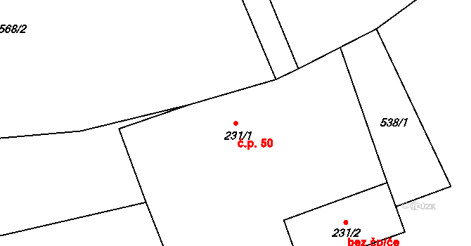 Javorná 50, Čachrov na parcele st. 231/1 v KÚ Javorná na Šumavě, Katastrální mapa