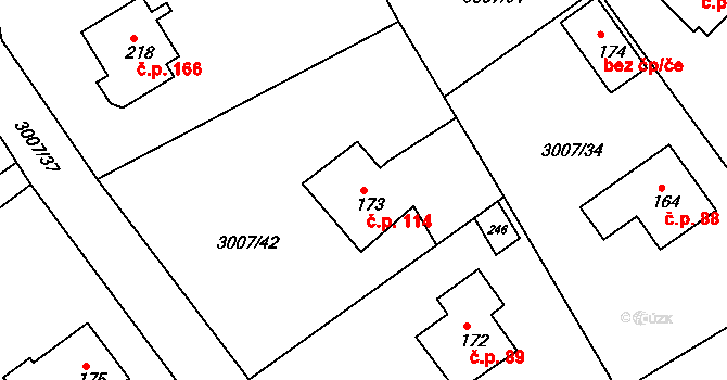 Měčín 114 na parcele st. 173 v KÚ Měčín, Katastrální mapa