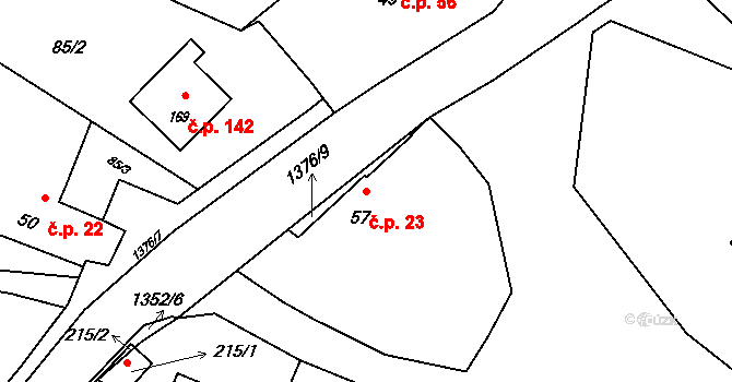 Skočice 23, Přeštice na parcele st. 57 v KÚ Skočice u Přeštic, Katastrální mapa