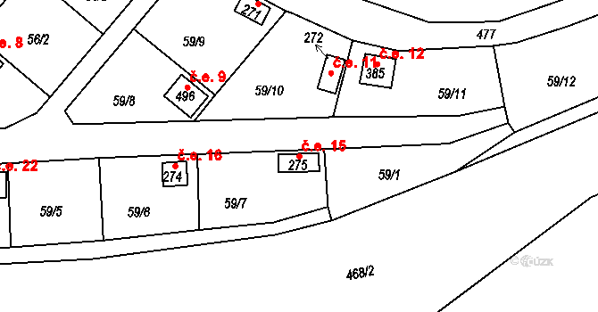 Hrádek 15 na parcele st. 574 v KÚ Hrádek u Rokycan, Katastrální mapa