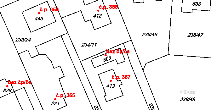 Kamenice 79608434 na parcele st. 803 v KÚ Štiřín, Katastrální mapa