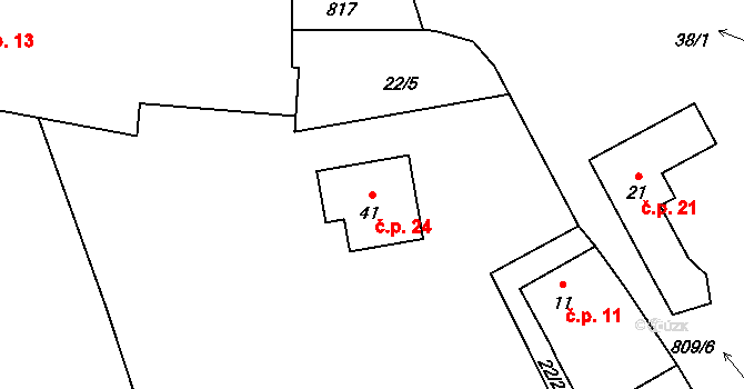 Zmišovice 24, Červená Řečice na parcele st. 41 v KÚ Zmišovice, Katastrální mapa