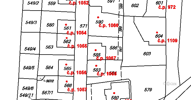 Vejprty 1067 na parcele st. 585 v KÚ Vejprty, Katastrální mapa