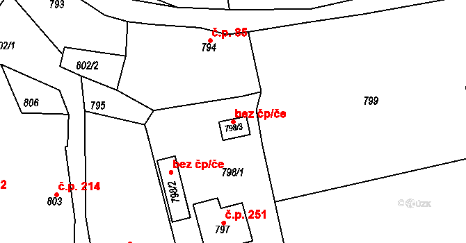 Zádveřice-Raková 90849434 na parcele st. 798/3 v KÚ Zádveřice, Katastrální mapa