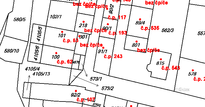 Lenešice 243 na parcele st. 91/1 v KÚ Lenešice, Katastrální mapa