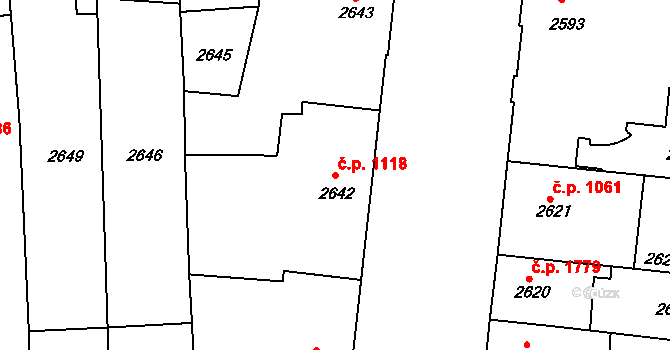 Louny 1118 na parcele st. 2642 v KÚ Louny, Katastrální mapa