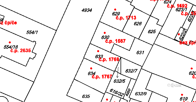Louny 1768 na parcele st. 633 v KÚ Louny, Katastrální mapa