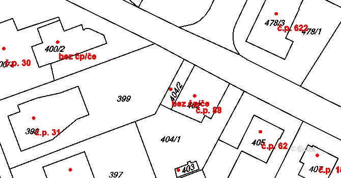Jihlava 92226434 na parcele st. 404/2 v KÚ Horní Kosov, Katastrální mapa