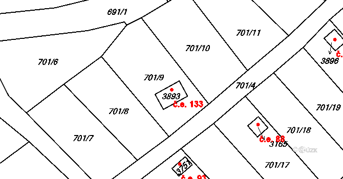 Sušice II 133, Sušice na parcele st. 3893 v KÚ Sušice nad Otavou, Katastrální mapa