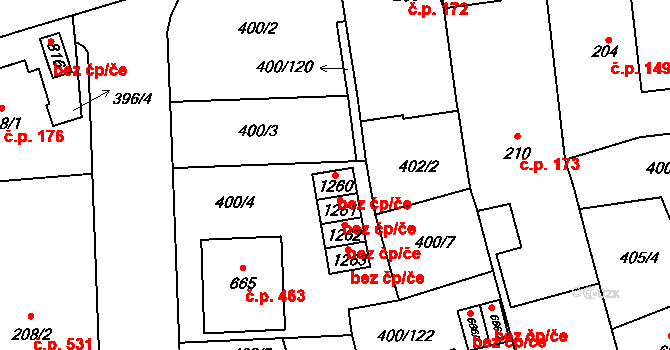 Zlín 94066434 na parcele st. 1260 v KÚ Prštné, Katastrální mapa
