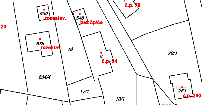 Lhota za Červeným Kostelcem 24, Červený Kostelec na parcele st. 8 v KÚ Lhota za Červeným Kostelcem, Katastrální mapa