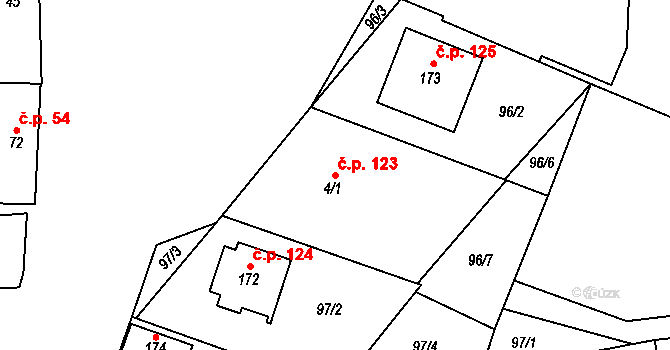 Hlinsko pod Hostýnem 123, Bystřice pod Hostýnem na parcele st. 4/1 v KÚ Hlinsko pod Hostýnem, Katastrální mapa