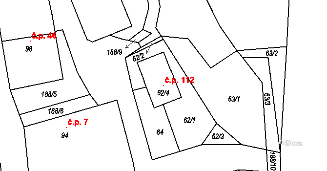 Lstiboř 112, Klučov na parcele st. 62/4 v KÚ Lstiboř, Katastrální mapa