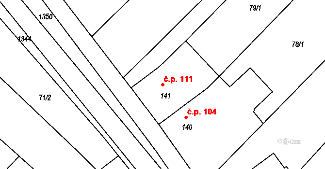 Žopy 111, Holešov na parcele st. 141 v KÚ Žopy, Katastrální mapa