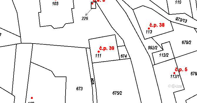 Jednov 39, Suchdol na parcele st. 111 v KÚ Suchdol u Konice, Katastrální mapa