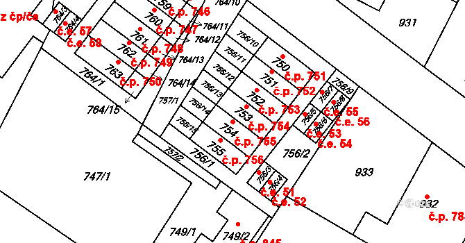 Moravský Krumlov 755 na parcele st. 754 v KÚ Moravský Krumlov, Katastrální mapa