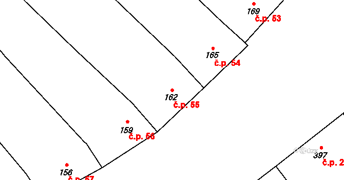 Stará Ves 55 na parcele st. 162 v KÚ Stará Ves u Přerova, Katastrální mapa