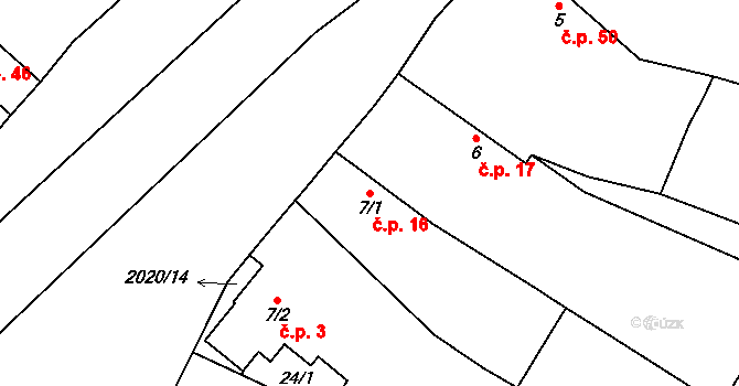 Horušice 16 na parcele st. 7/1 v KÚ Horušice, Katastrální mapa