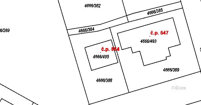 Pražské Předměstí 564, Vysoké Mýto na parcele st. 4666/495 v KÚ Vysoké Mýto, Katastrální mapa