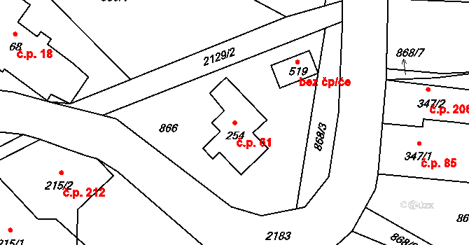 Alšovice 61, Pěnčín na parcele st. 254 v KÚ Alšovice, Katastrální mapa