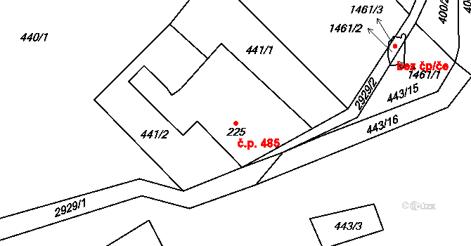 Polubný 485, Kořenov na parcele st. 225 v KÚ Polubný, Katastrální mapa