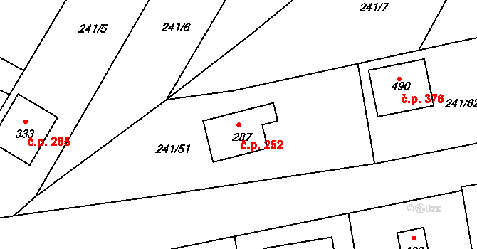 Braškov 252 na parcele st. 287 v KÚ Braškov, Katastrální mapa